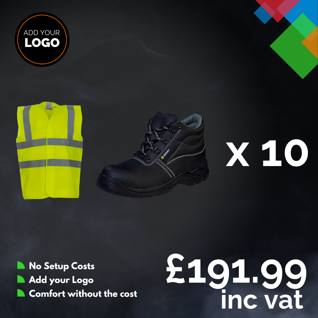 10 x Safety Shoe + Hi-Vis Vest Bundle