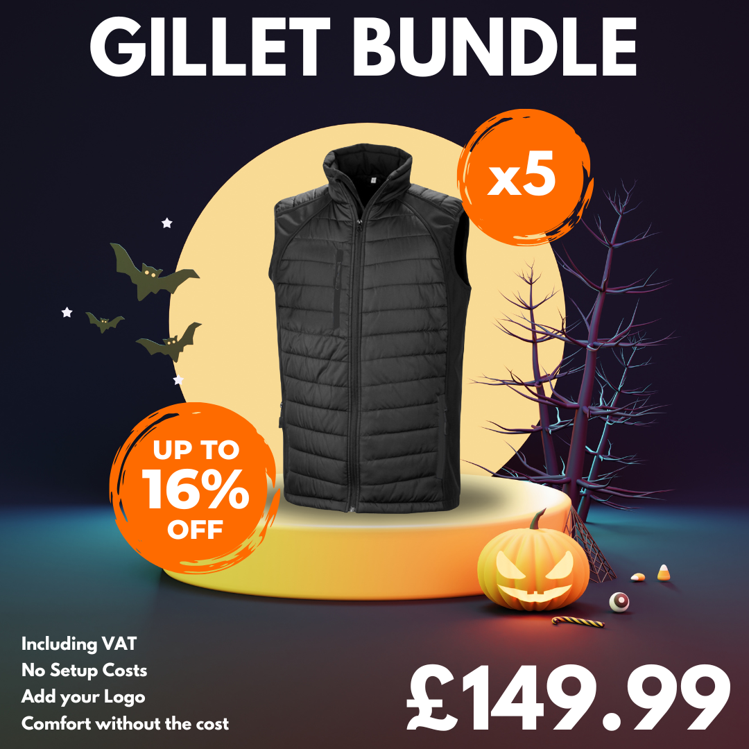 5 Black Gilet's with Free Logo Bundle