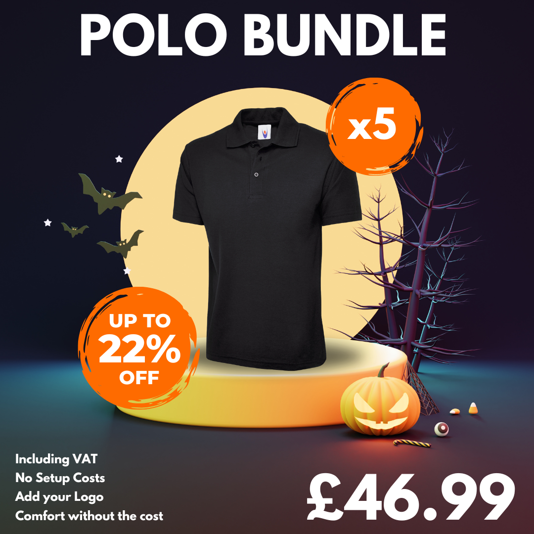 5 Custom Polo Shirts with Free Logo Bundle