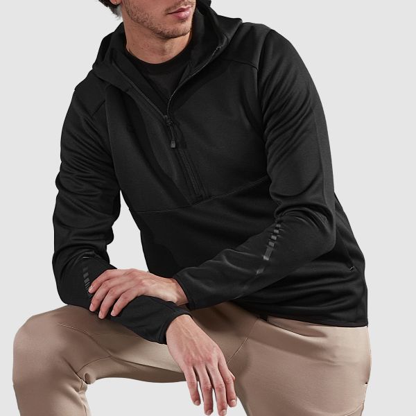 Plaza Hooded Half Zip Top - Black
