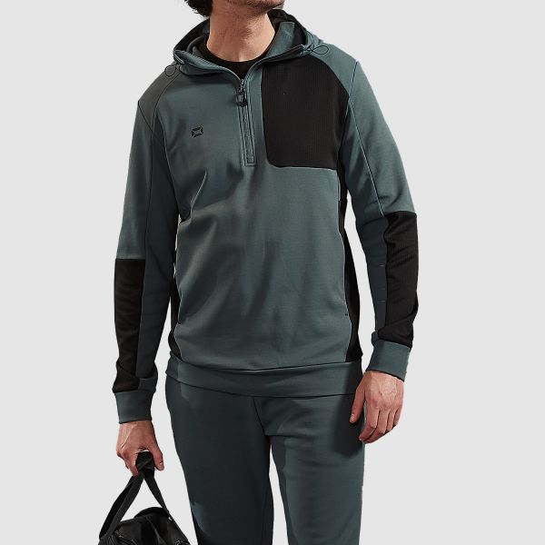 Plaza Brush Hooded Half Zip Top - Stormy Grey