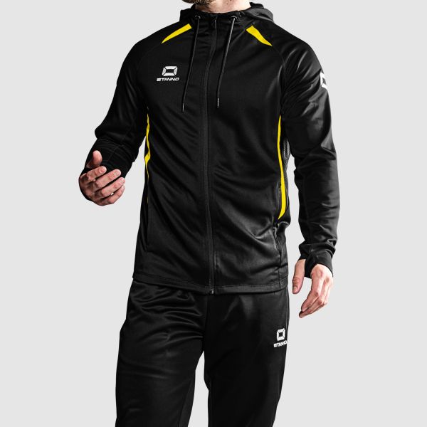 Stadio Hooded Full Zip Top - Black-Yellow