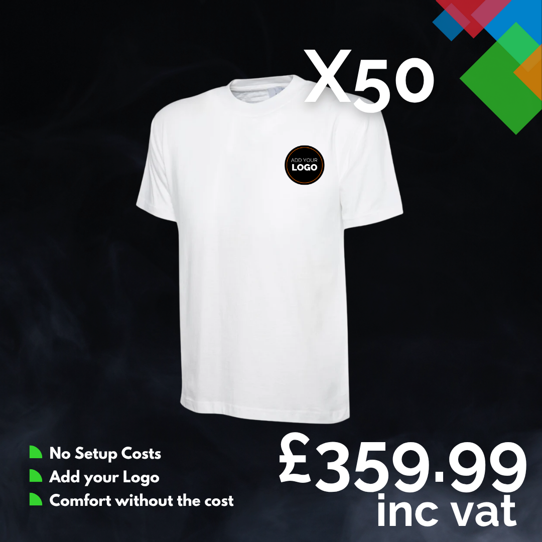 50 Custom T-Shirts with Free Logo Bundle