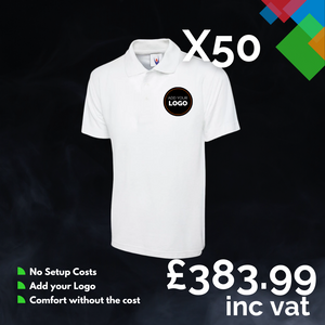 50 Custom Polo Shirts with Free Logo Bundle