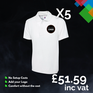5 Custom Polo Shirts with Free Logo Bundle