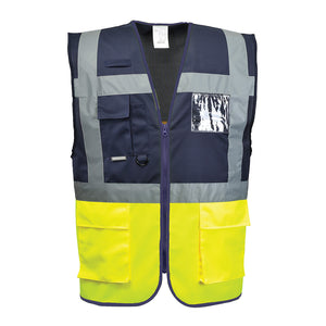 C276 Paris Hi-Vis Contrast Executive Vest - Yellow/Navy