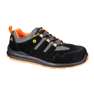 FE07 Composite Cow Suede Leather Trainer Black/Orange S1 ESD SR FO