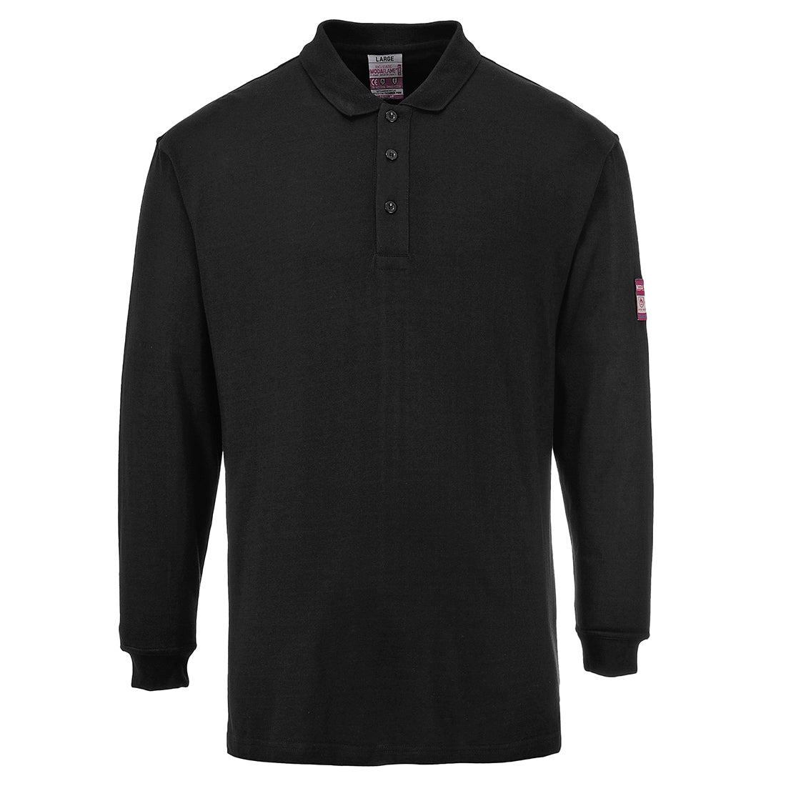 FR10 Flame Resistant Anti-Static Long Sleeve Polo Shirt - Black