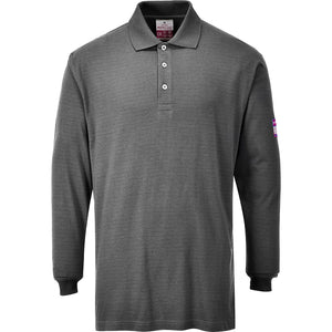 FR10 Flame Resistant Anti-Static Long Sleeve Polo Shirt - Grey