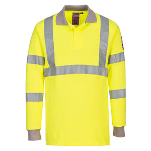 FR77 Flame Resistant Anti-Static Hi-Vis Long Sleeve Polo Shirt - Yellow