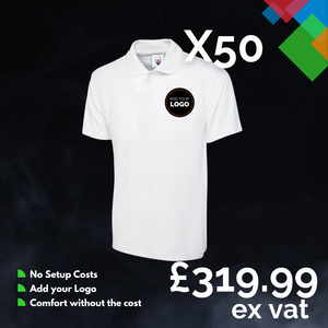 50 Custom Polo Shirts with Free Logo Bundle