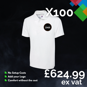 100 Custom Polo Shirts with Free Logo Bundle