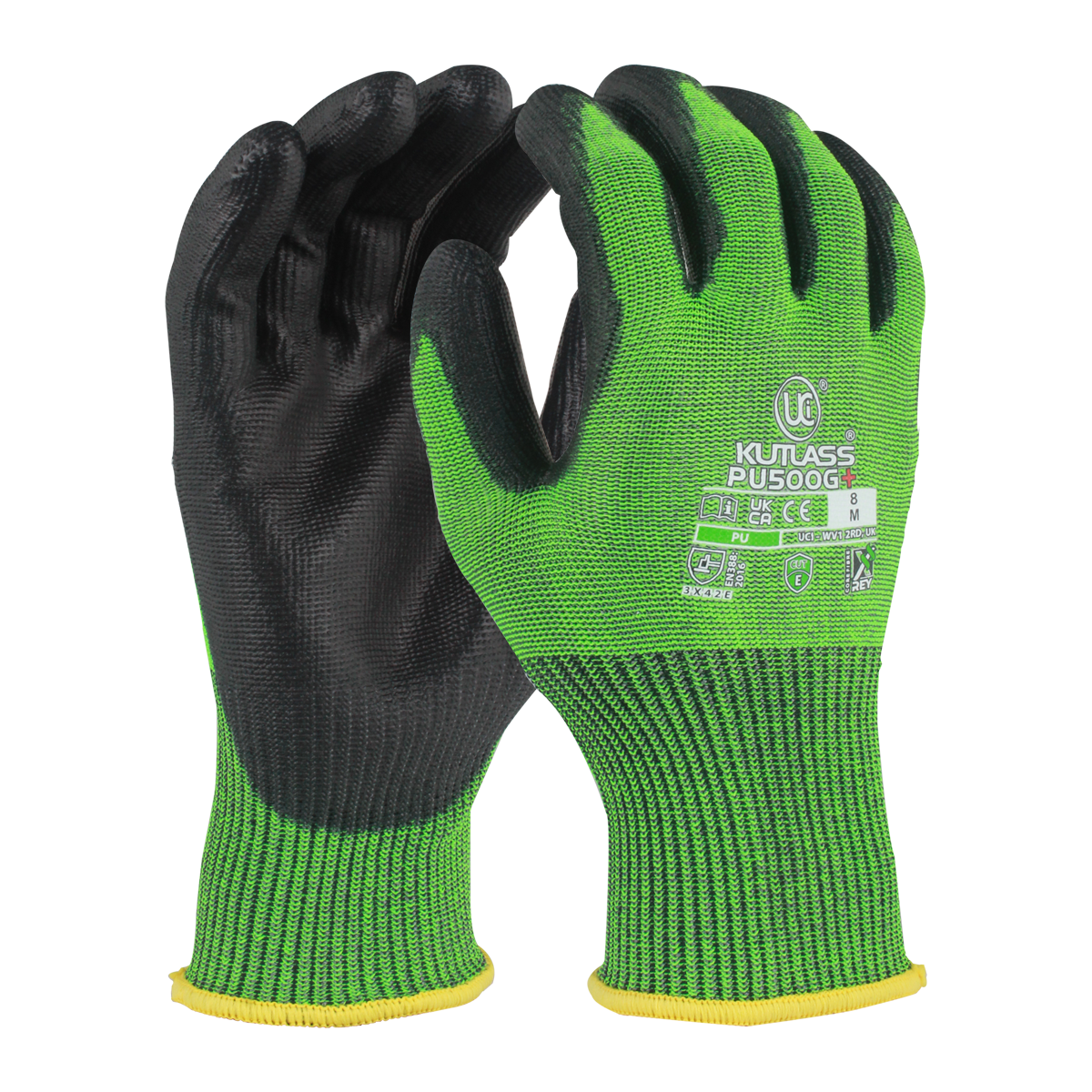 Kutlass PU500G+ - Premium Green ISO Cut E with XREY Yarn, PU Coating - Green