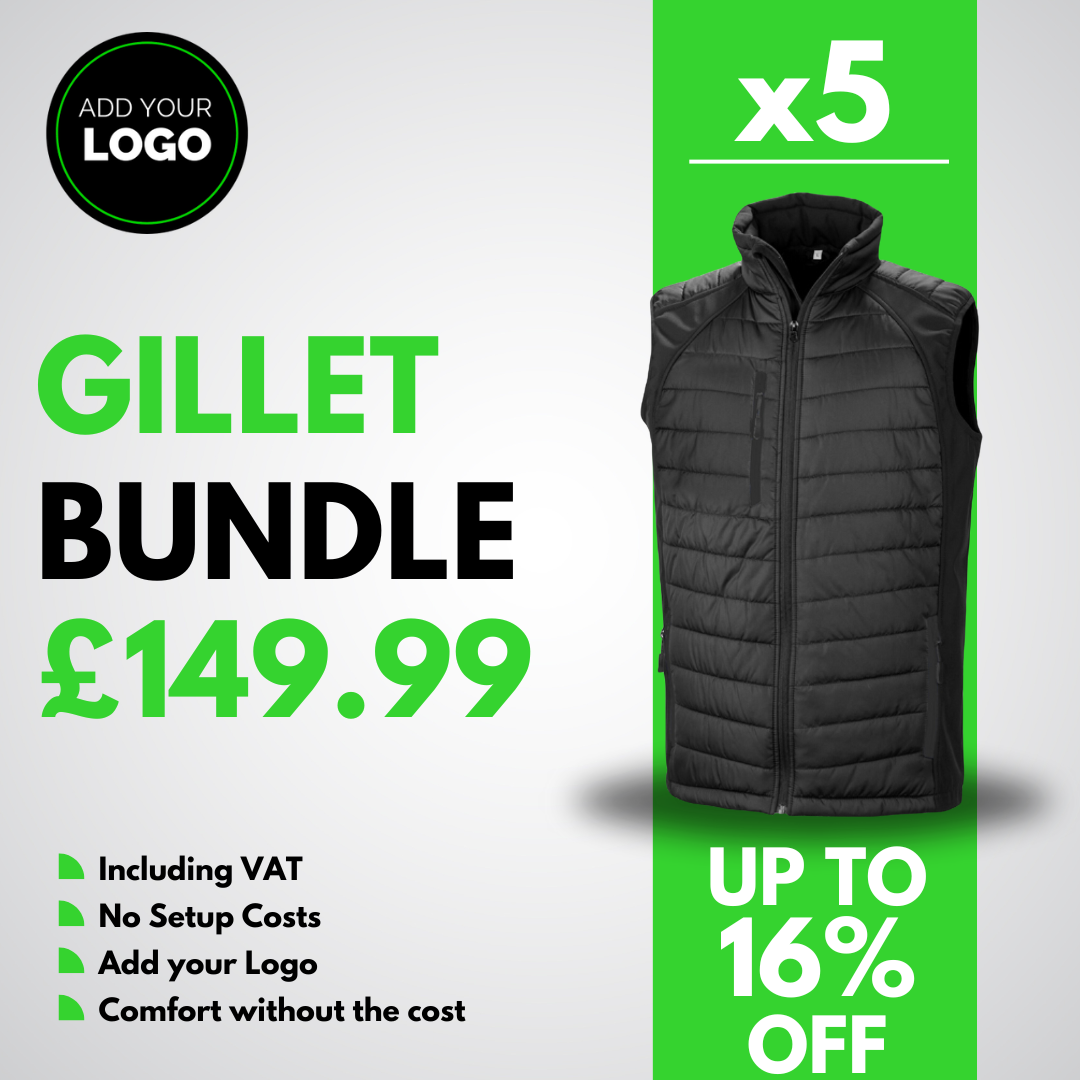 5 Black Gilet's with Free Logo Bundle