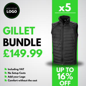 5 Black Gilet's with Free Logo Bundle