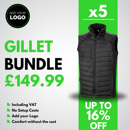 5 Black Gilet's with Free Logo Bundle