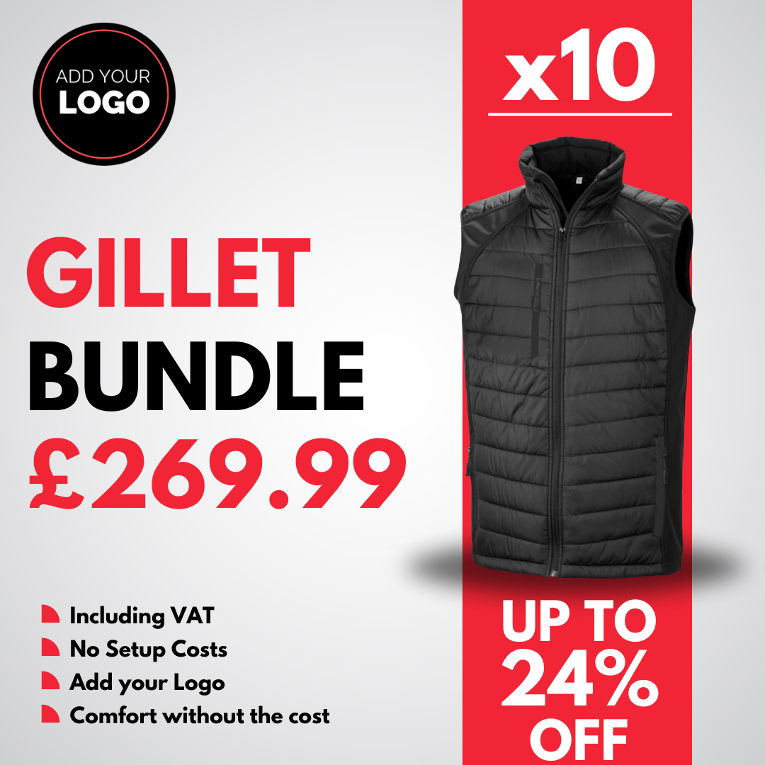 10 Black Gilet's with Free Logo Bundle