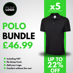 5 Custom Polo Shirts with Free Logo Bundle