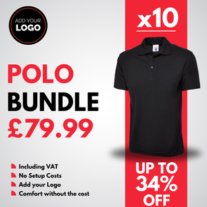 10 Custom Polo Shirts with Free Logo Bundle