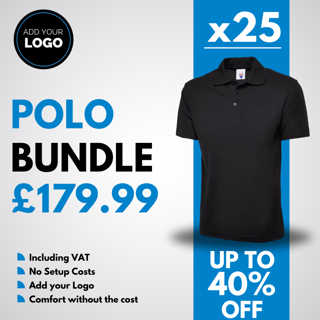 25 Custom Polo Shirts with Free Logo Bundle