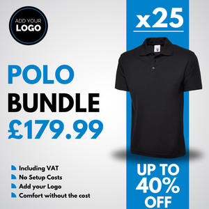 25 Custom Polo Shirts with Free Logo Bundle