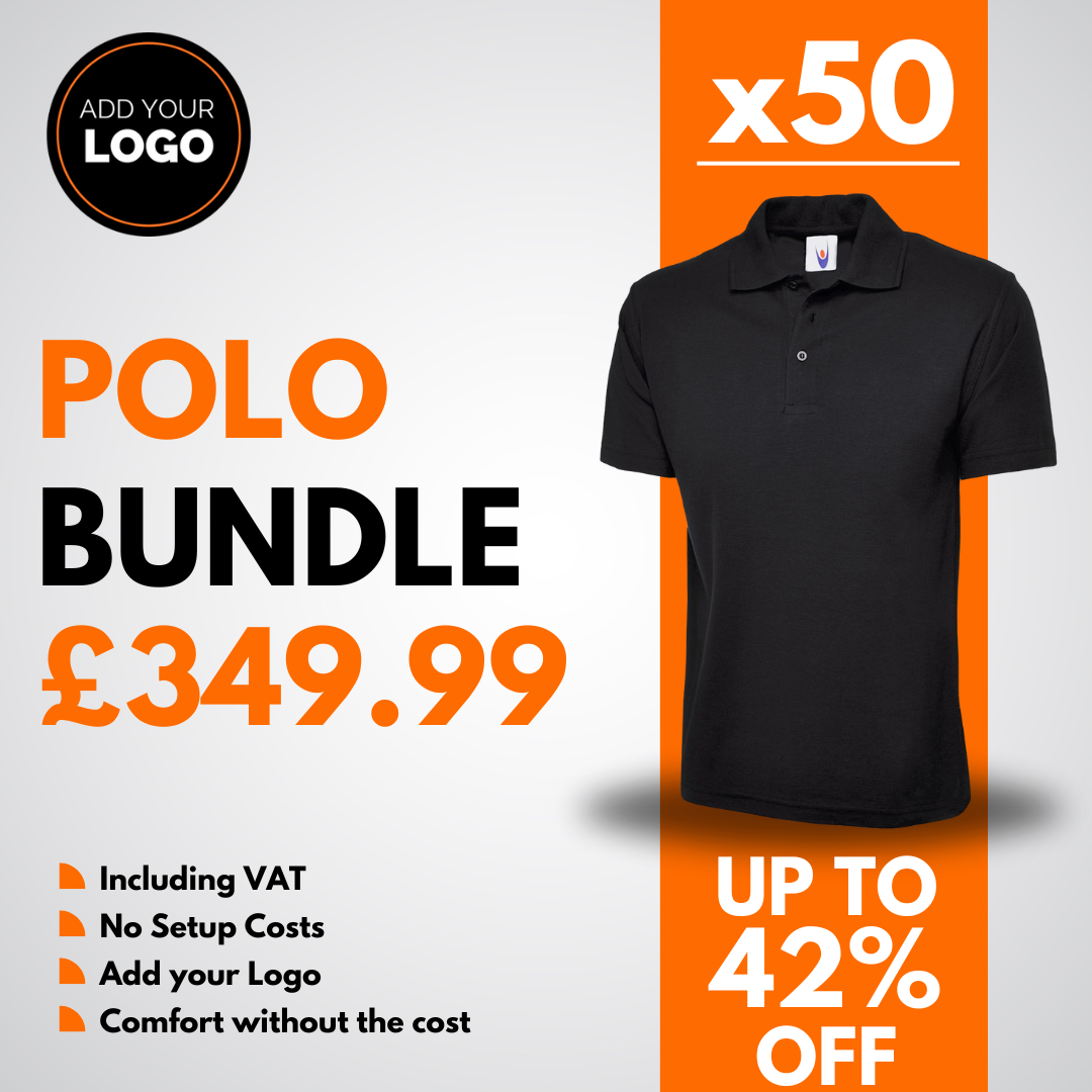 50 Custom Polo Shirts with Free Logo Bundle