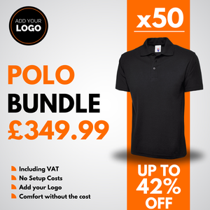 50 Custom Polo Shirts with Free Logo Bundle