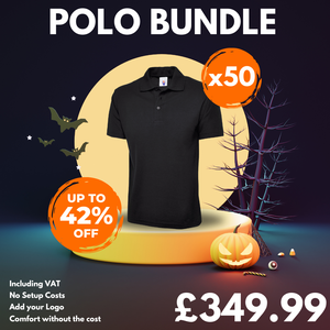 50 Custom Polo Shirts with Free Logo Bundle