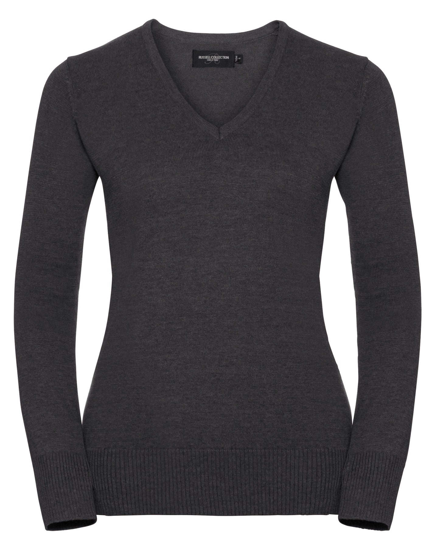 710F Ladies' V Neck Knitted Pullover - Charcoal Marl