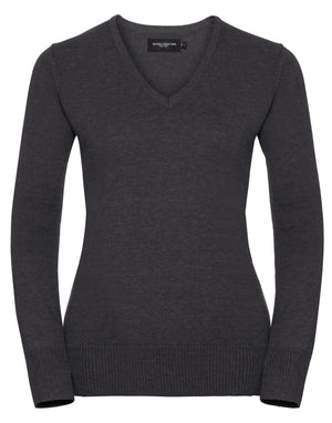 710F Ladies' V Neck Knitted Pullover - Charcoal Marl