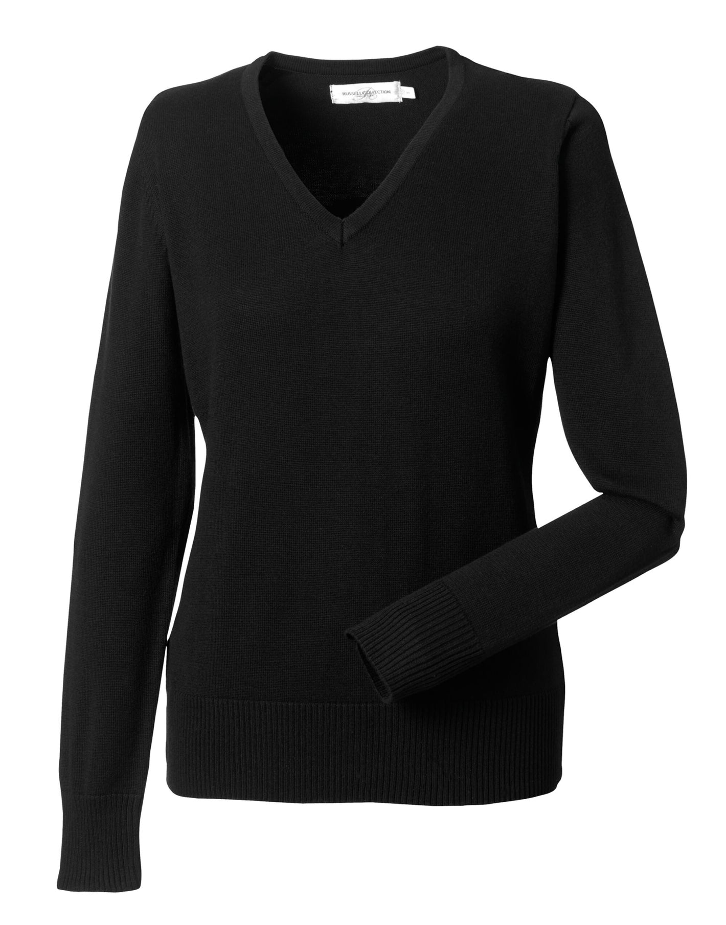 710F Ladies' V Neck Knitted Pullover - Black