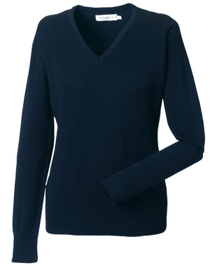 710F Ladies' V Neck Knitted Pullover - French Navy