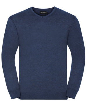 710M Men's V Neck Knitted Pullover - Denim Marl