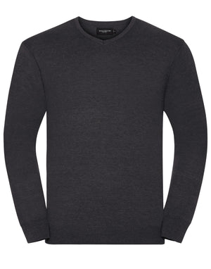 710M Men's V Neck Knitted Pullover - Charcoal Marl