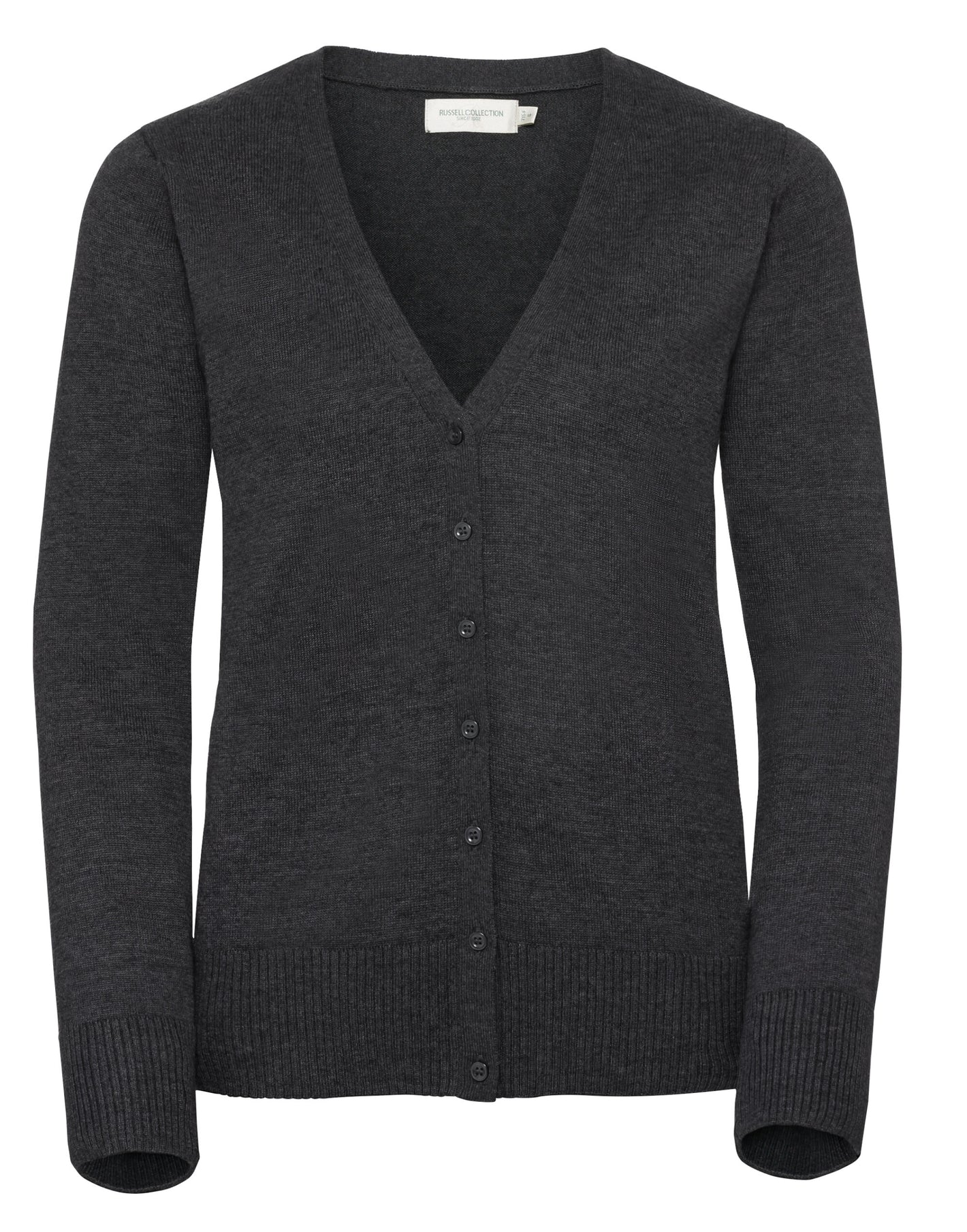 715F Ladies' V Neck Knitted Cardigan - Charcoal Marl