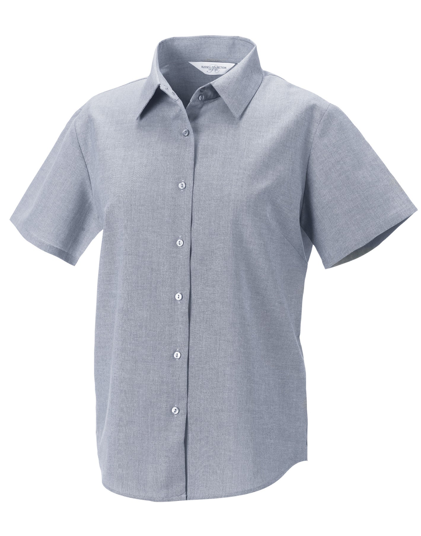 933F Ladies' Short Sleeve Tailored Oxford Shirt - Silver Grey