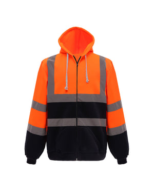 HVK07 Hi Vis Zipped Hoodie - Orange/Navy