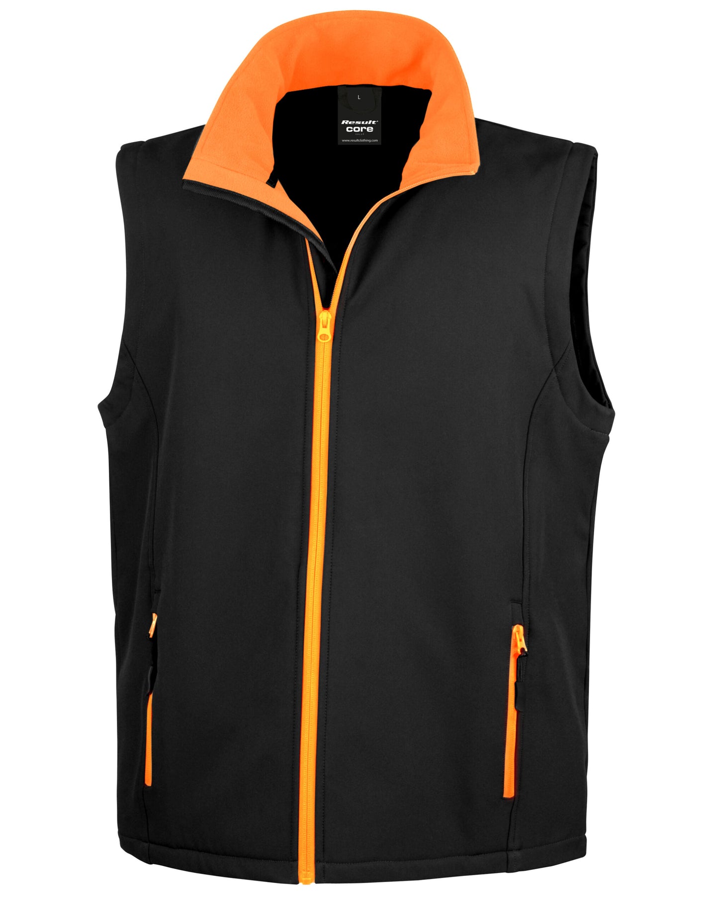 R232M Men's Printable Softshell Bodywarmer - Black/Orange