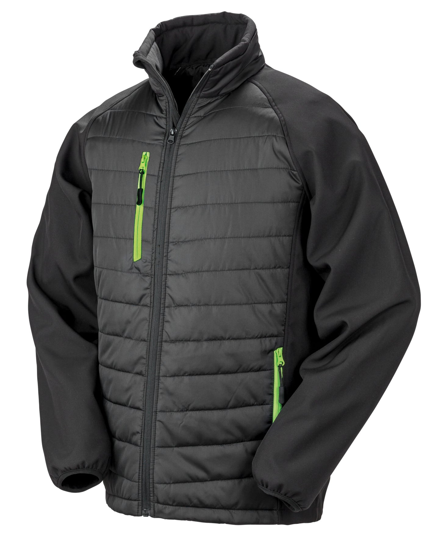 R237X Green Compass Padded Softshell Jacket - Black/Lime