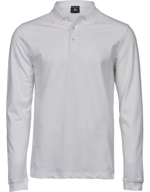 Men's Luxury Long Sleeve Stretch Polo - White