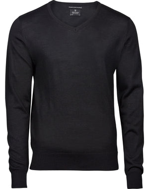 Men's V Neck Knitted Sweater - Black