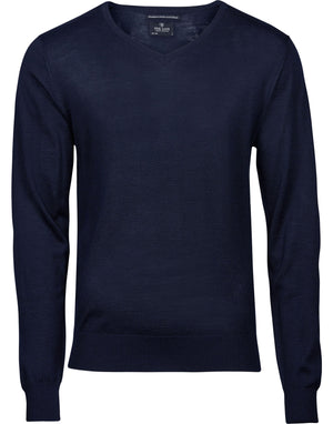 Men's V Neck Knitted Sweater - Navy