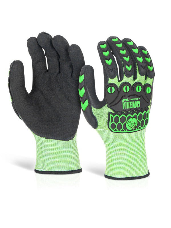 Gz02Lg Glovezilla Nitrile Palm Coated HiVis Glove L - Green