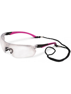 Ey/Uc/Gl/Tiran-Pk/Cl Safety Glasses With Pink Side Arms And Clear Lenses Lightweight Wraparound Design