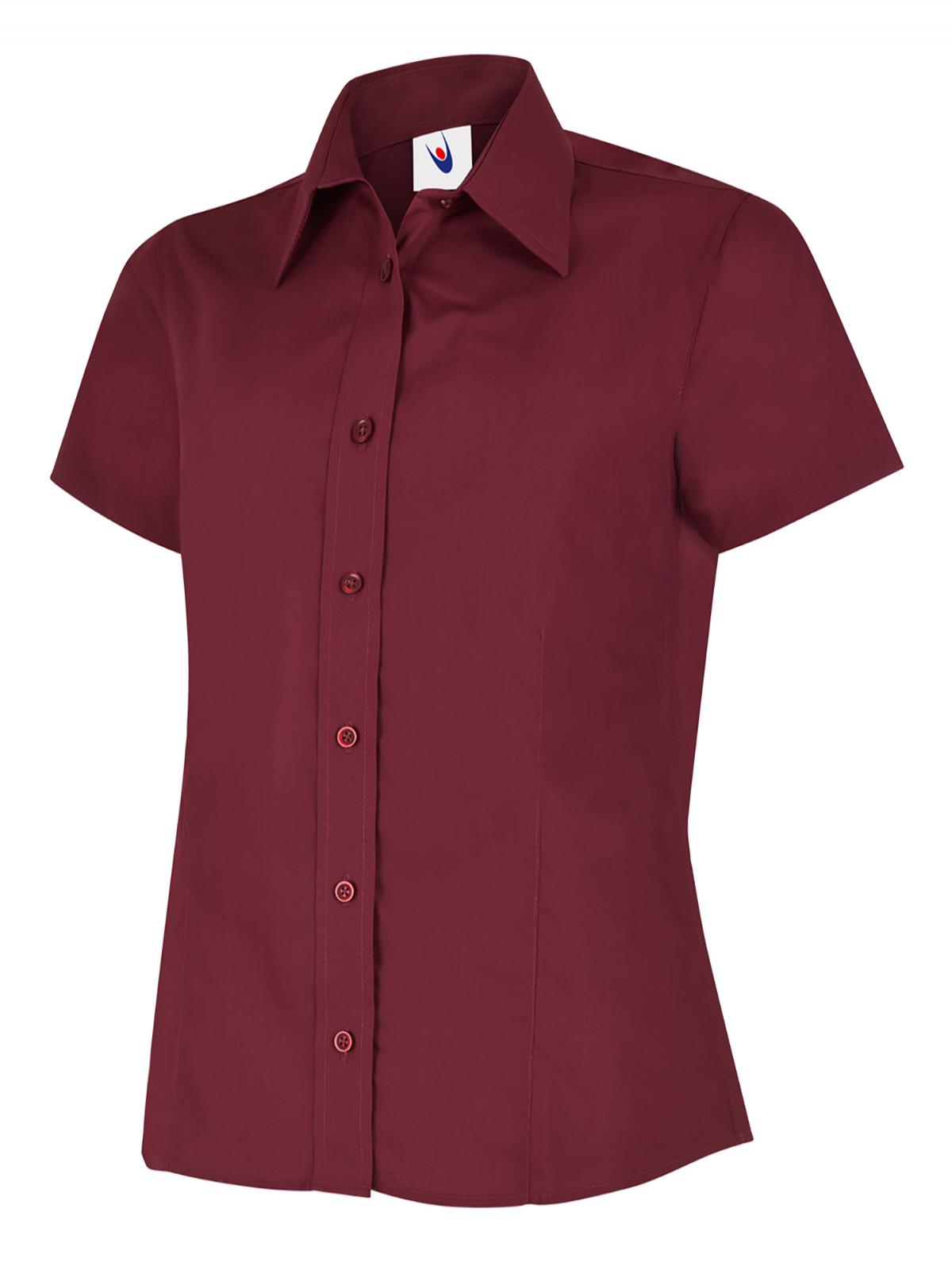 UC712 Ladies Poplin Short Sleeve Shirt - Burgundy