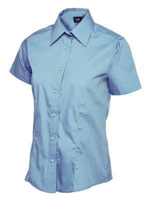 UC712 Ladies Poplin Short Sleeve Shirt - Light Blue